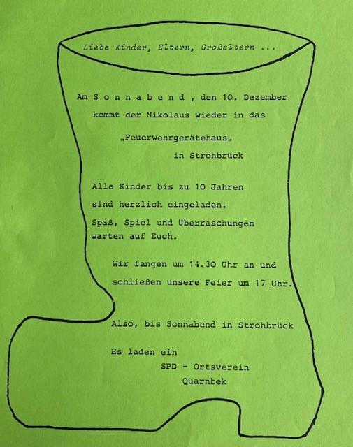 Einladung zur Nikolaus-Feier in Quarnbek, 10.12.1983